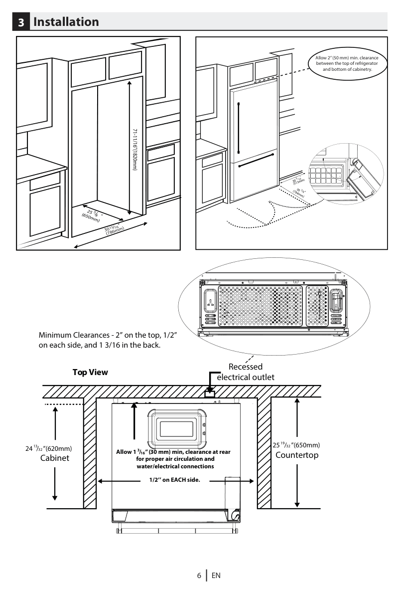 Installation diagram for the Smeg BM30URXI, from the owner's manual
