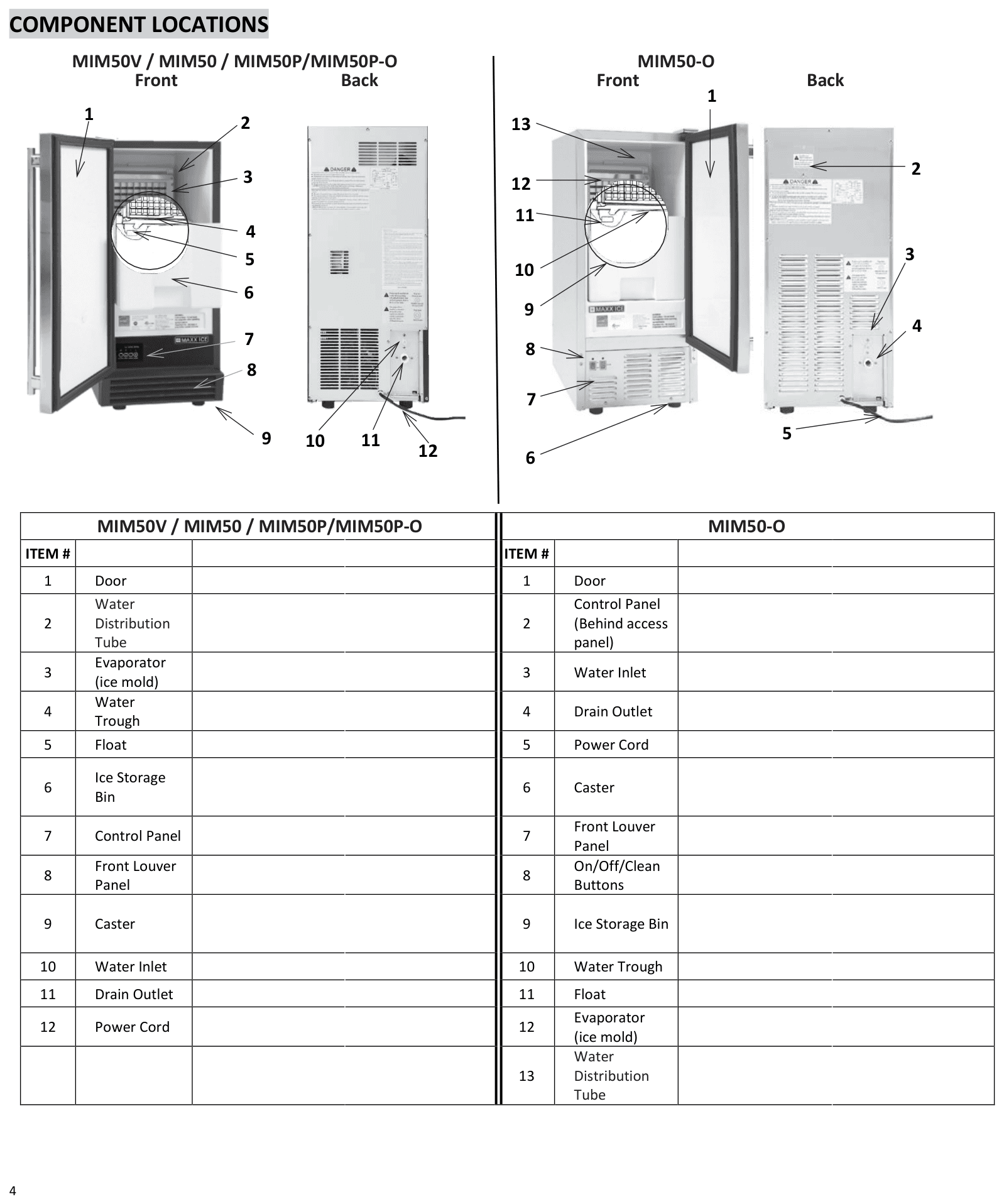 Parts diagram for the Maxx Ice MIM50P, from the owner's manual