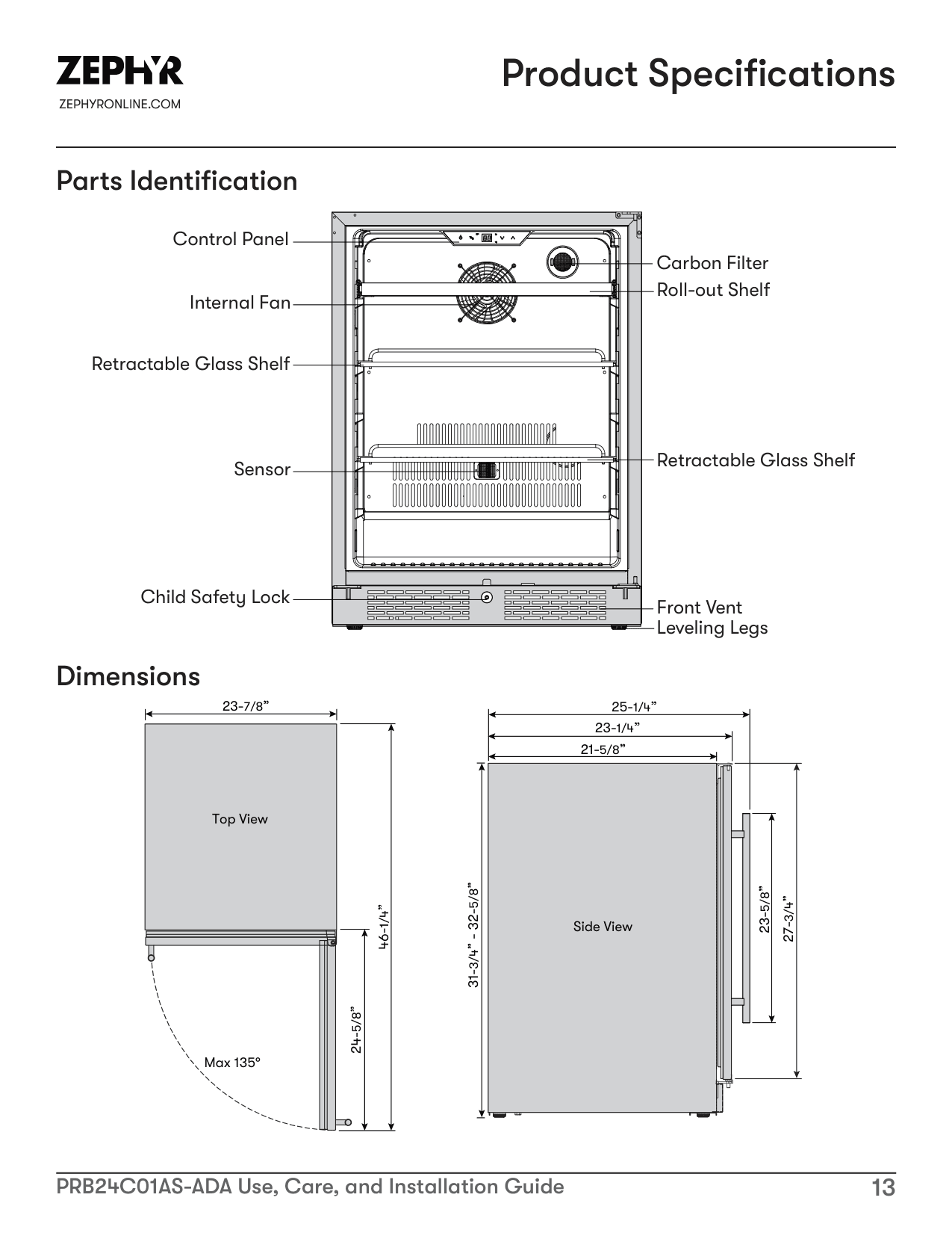 Parts diagram for the Zephyr PRB24C01AS-ADA, from the owner's manual