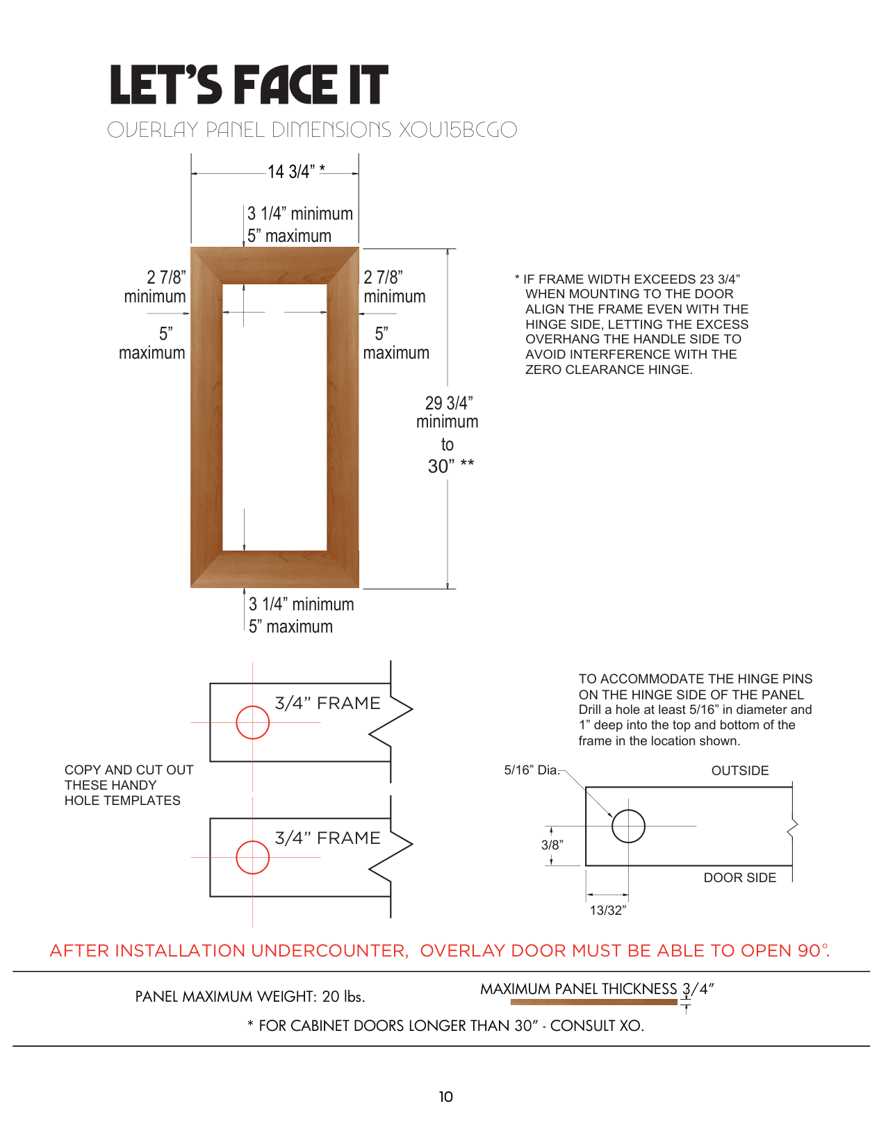 Installation diagram for the XO Appliance XOU15BCGOL, from the owner's manual