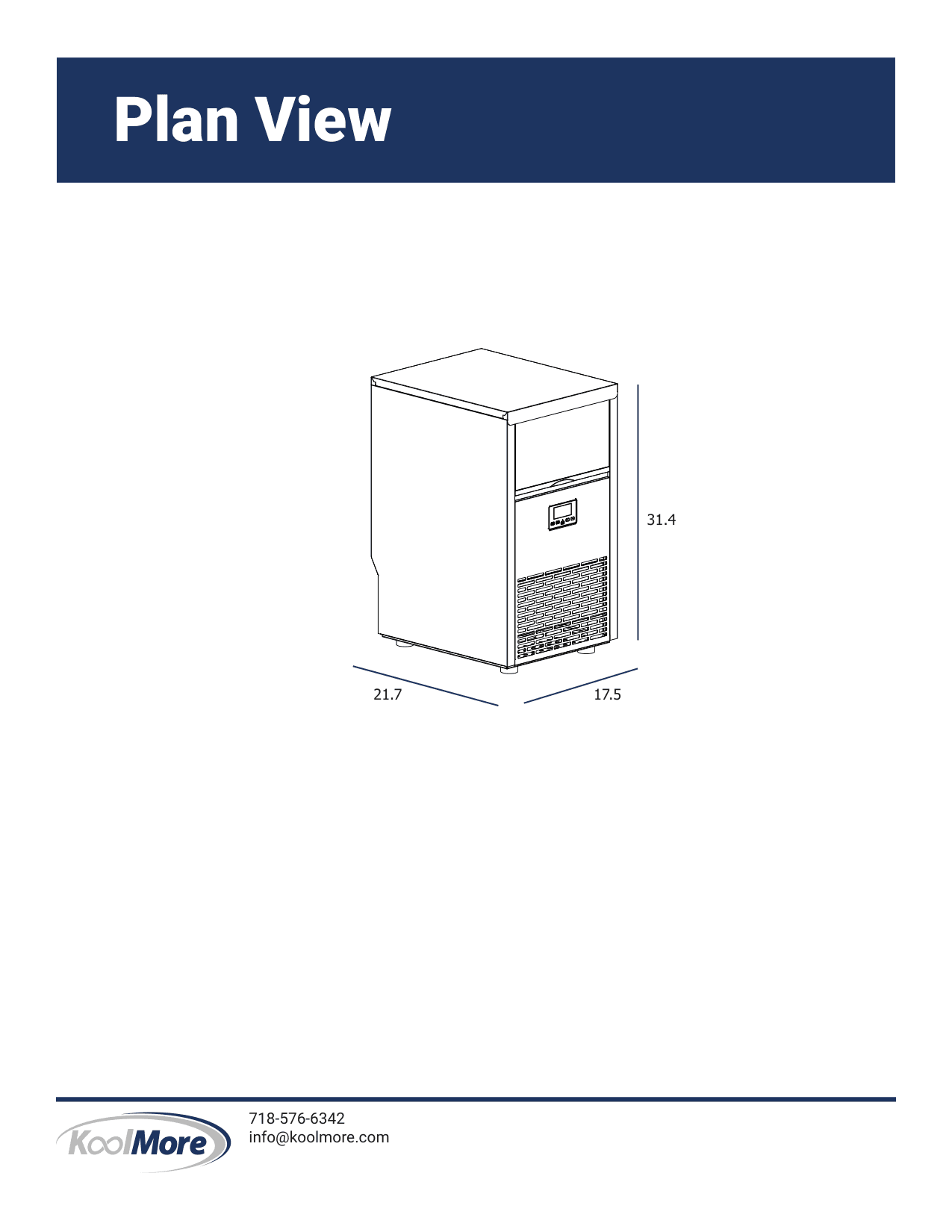 Dimension drawing for the KoolMore KM-CIM100-CRSS, from the spec sheet