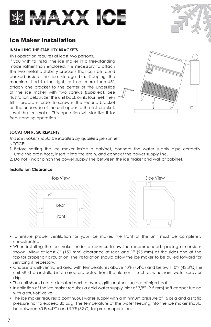 Installation diagram for the Maxx Ice MIM200NH, from the manufacturer document