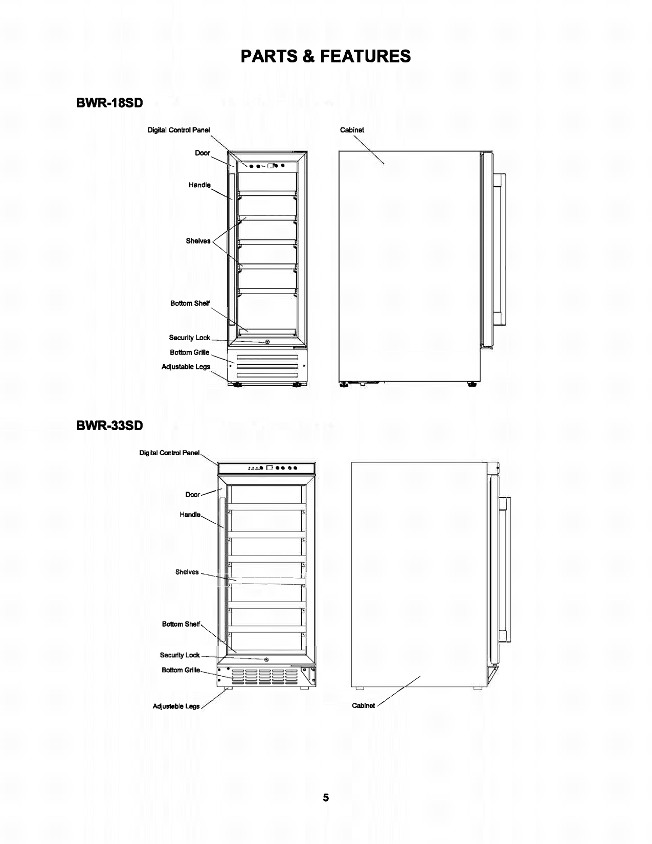 Parts diagram for the Whynter BWR-33SD, from the manufacturer document