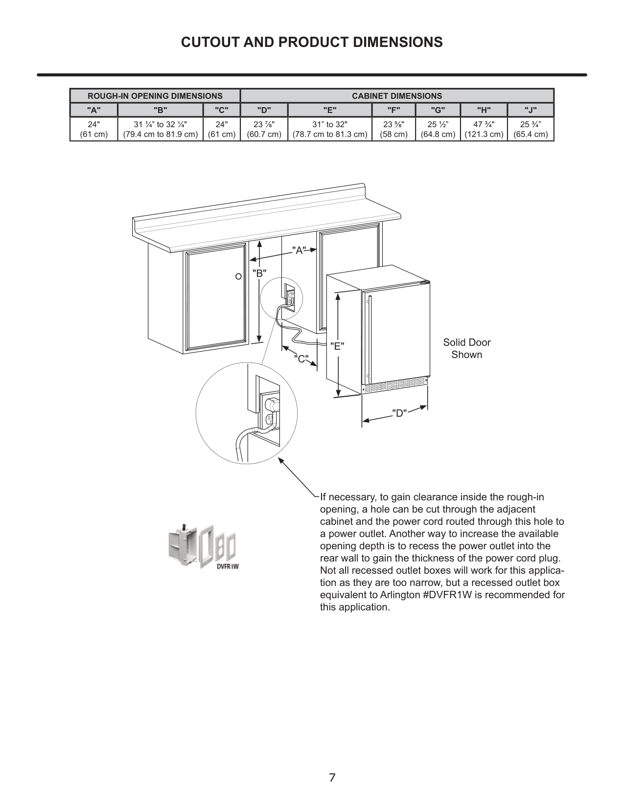 Dimension drawing for the Marvel Refrigeration MARE124SG31A, from the manufacturer document