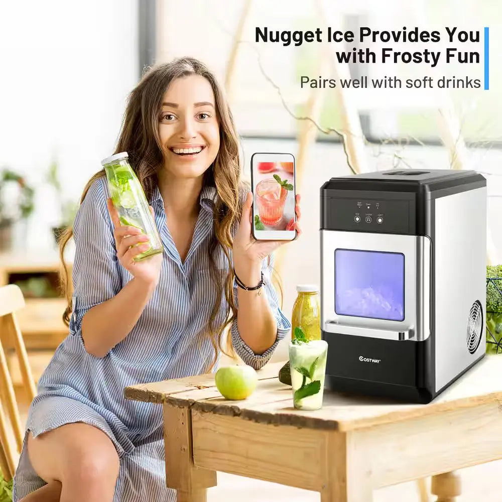 10 In. 44 Lb. Nugget Portable Ice Maker in Silver and Black Countertop with Ice Scoop and Self-Cleaning | Fridge.com