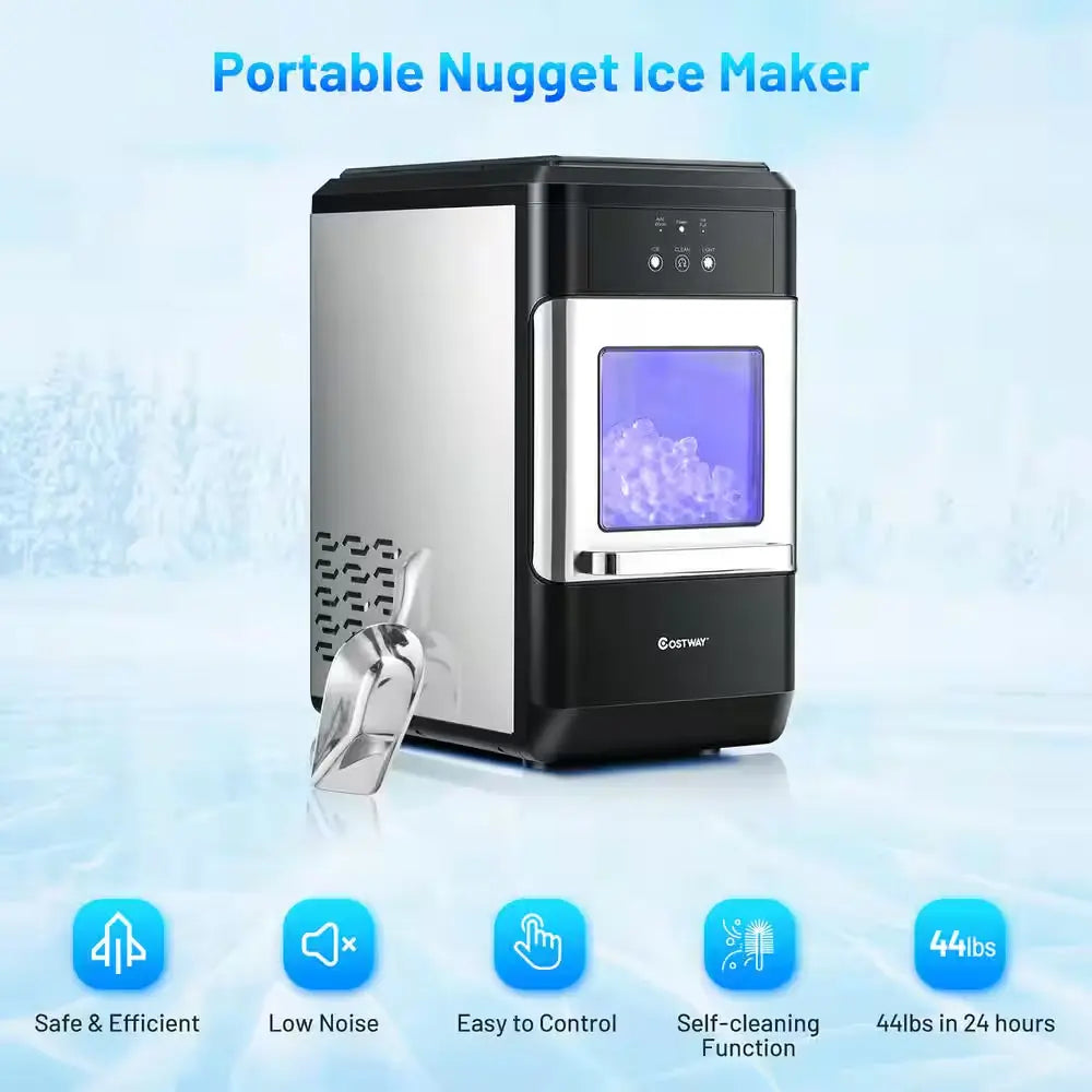 10 In. 44 Lb. Nugget Portable Ice Maker in Silver and Black Countertop with Ice Scoop and Self-Cleaning | Fridge.com