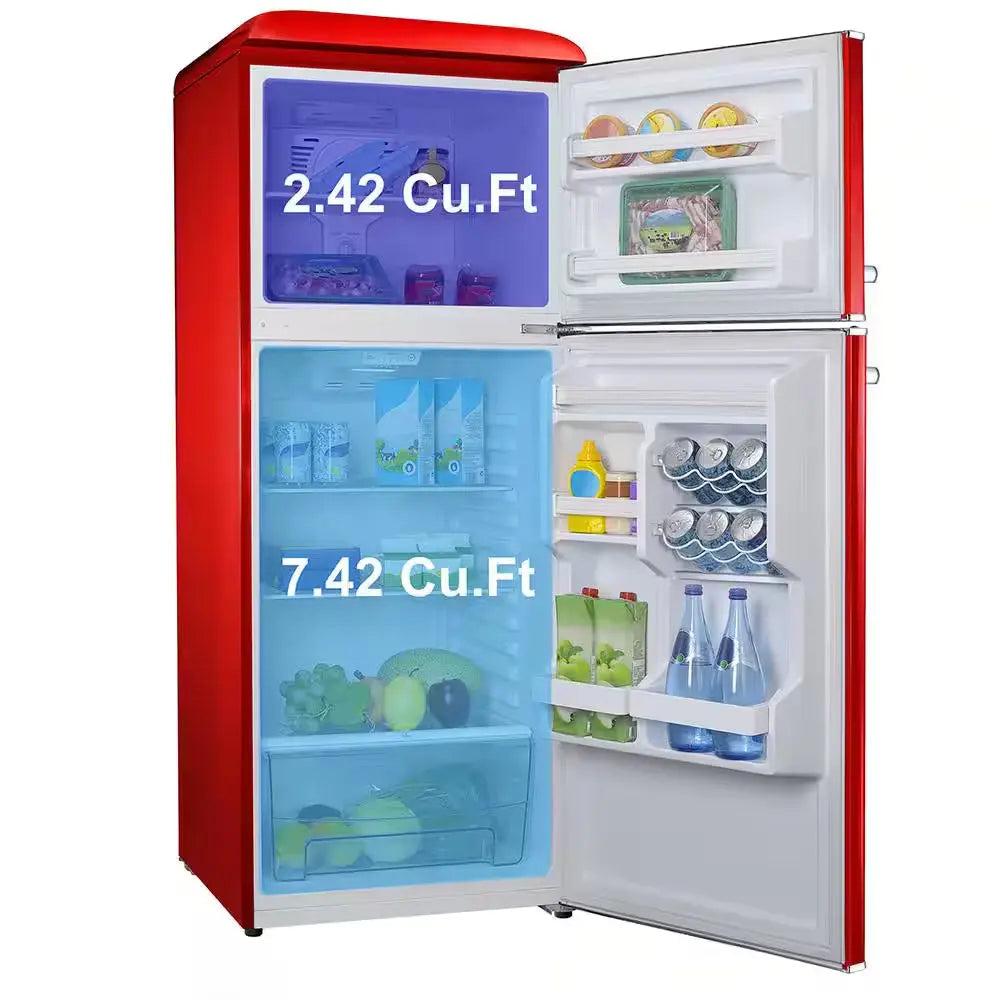 10.0 Cu. Ft. Retro Top Freezer Refrigerator with Dual Door True Freezer, Frost Free in Red | Fridge.com