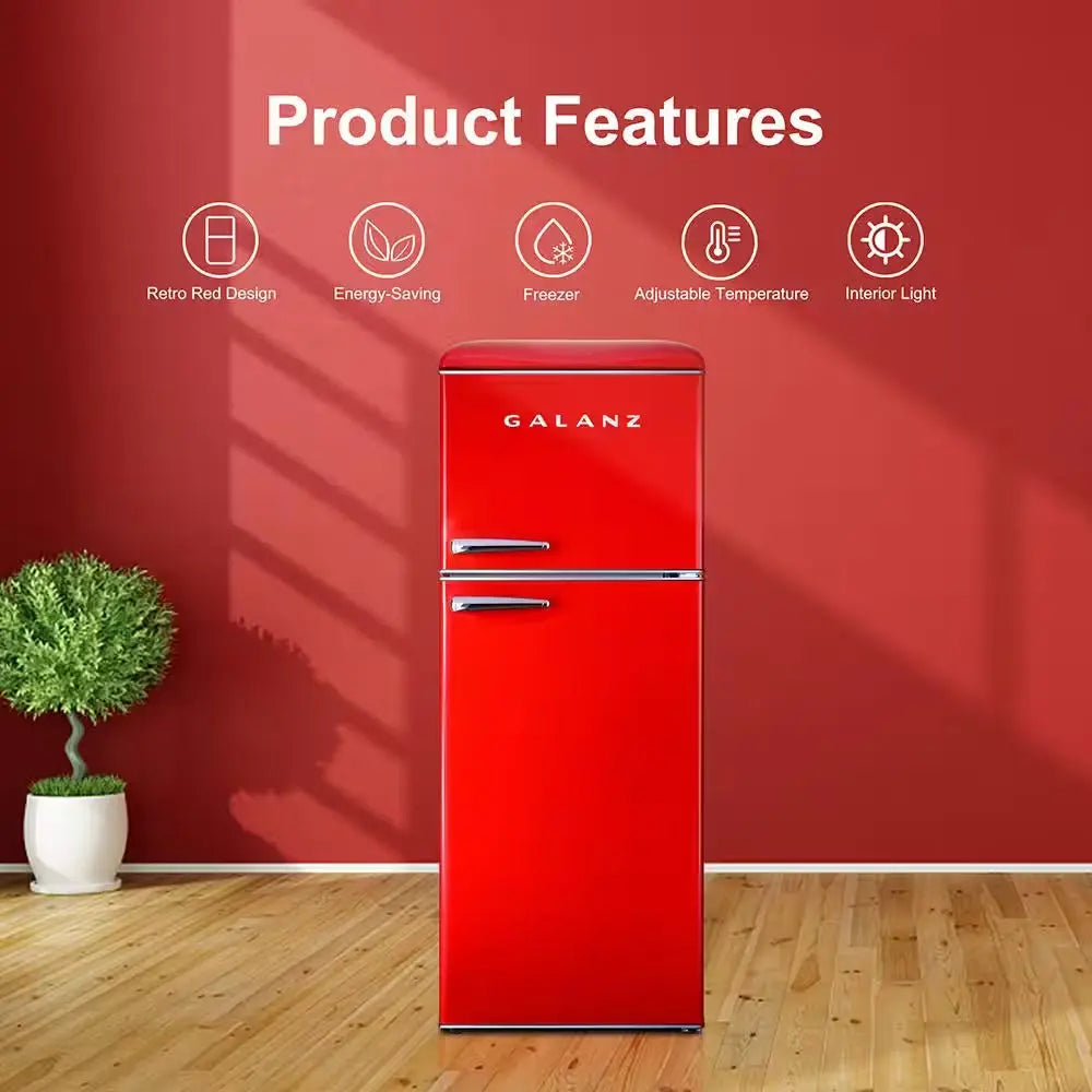 10.0 Cu. Ft. Retro Top Freezer Refrigerator with Dual Door True Freezer, Frost Free in Red | Fridge.com