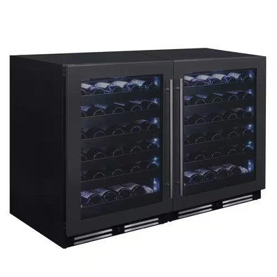 100-Bottle 34 In. Tall Dual Zone Side-By-Side Wine Cellar Cooling Unit in Black Stainless Steel | Fridge.com