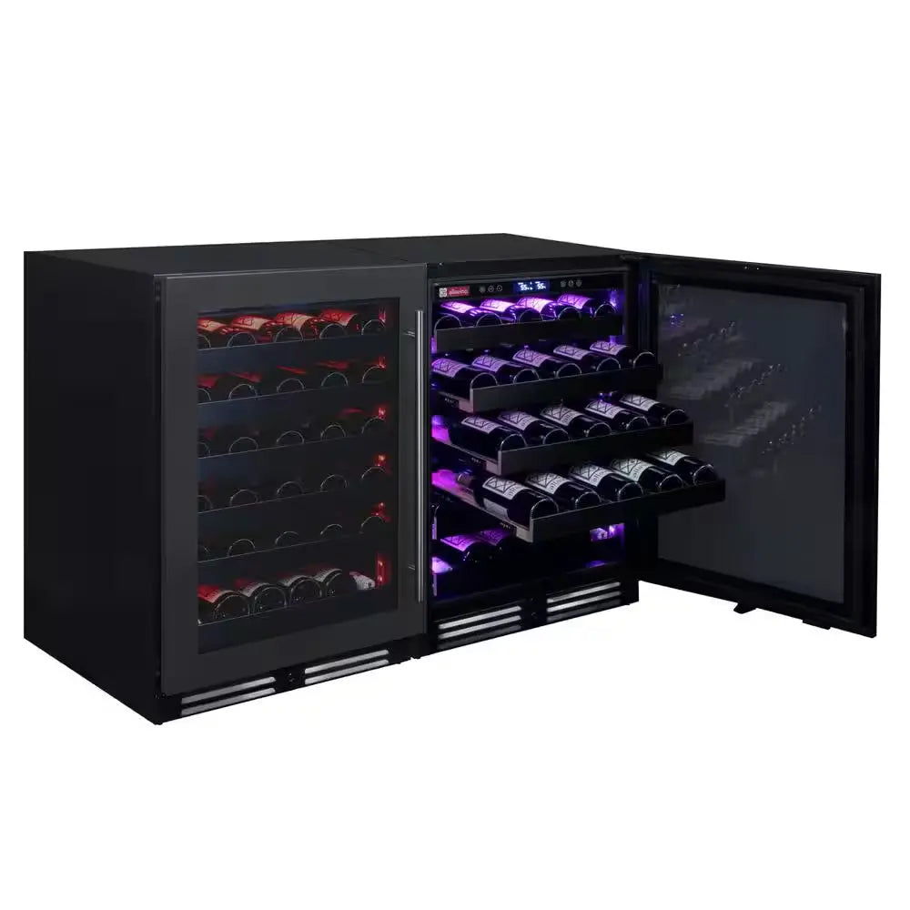 100-Bottle 34 In. Tall Dual Zone Side-By-Side Wine Cellar Cooling Unit in Black Stainless Steel | Fridge.com