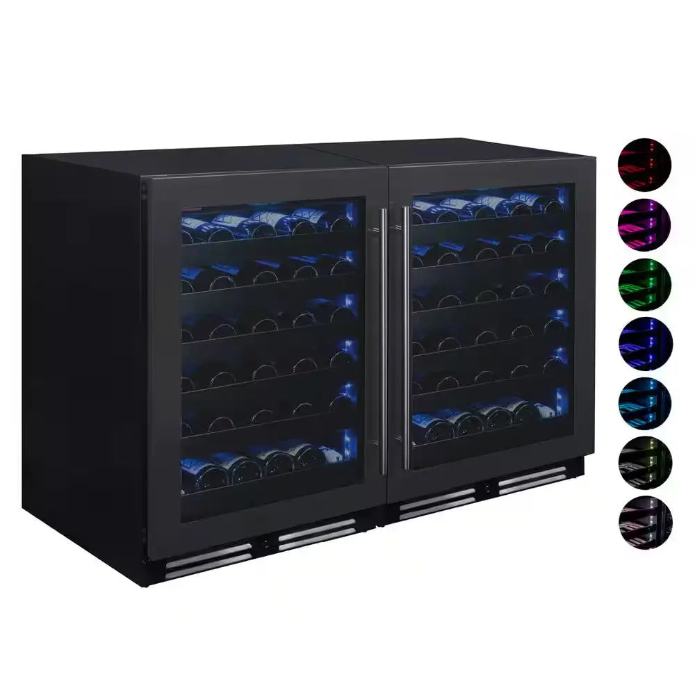 100-Bottle 34 In. Tall Dual Zone Side-By-Side Wine Cellar Cooling Unit in Black Stainless Steel | Fridge.com