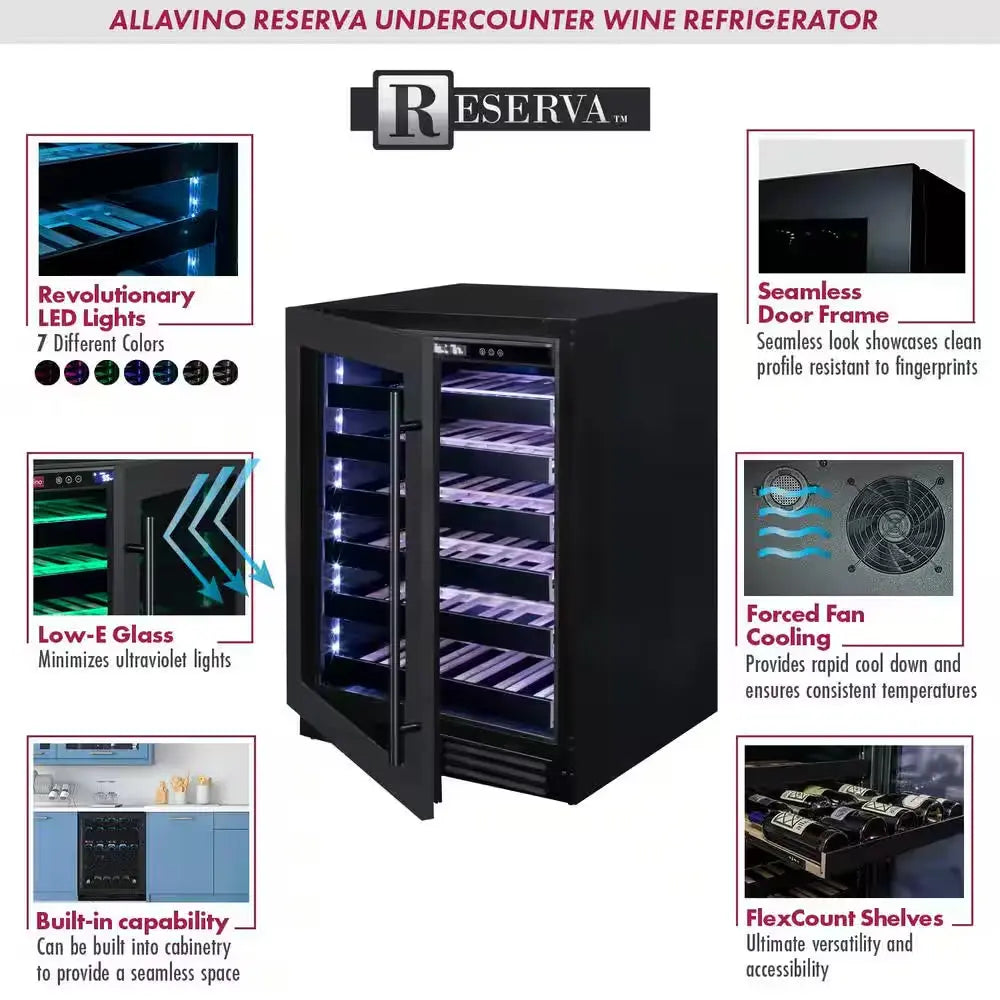 100-Bottle 34 In. Tall Dual Zone Side-By-Side Wine Cellar Cooling Unit in Black Stainless Steel | Fridge.com