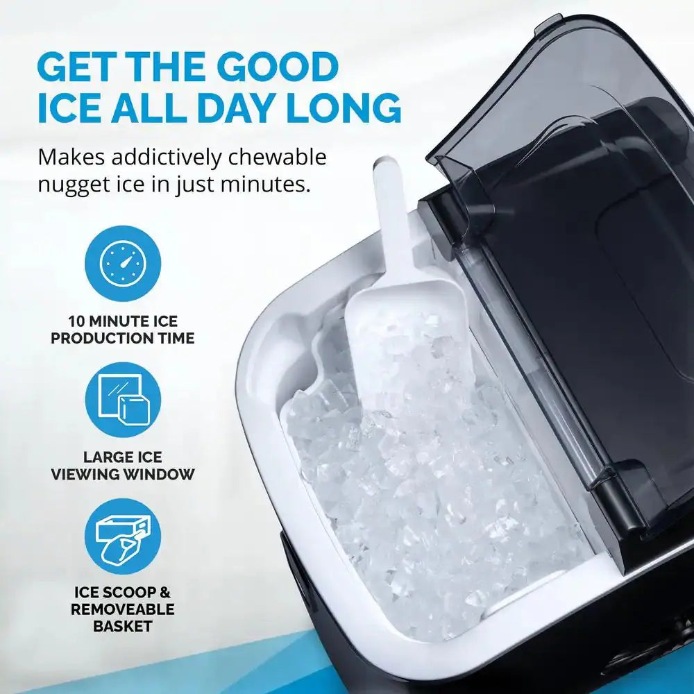 11 In. 26 Lb. Countertop Nugget Portable Ice Maker in Matte Black with Window, Self-Cleaning and Easy-Pour Waterspout | Fridge.com