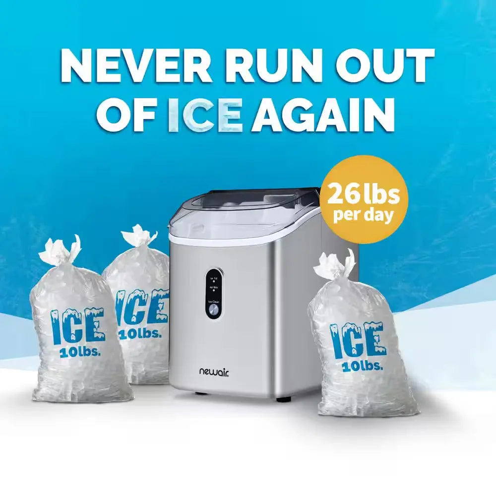 11 In. 26 Lb. Nugget Countertop Portable Ice Maker in Stainless Steel with Soft Chewable Pebble Pellet Ice & Self Clean | Fridge.com