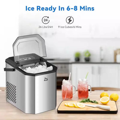 11.58 In. 26 Lb. Portable Ice Maker in Silver with Handle and Ice Scoop | Fridge.com