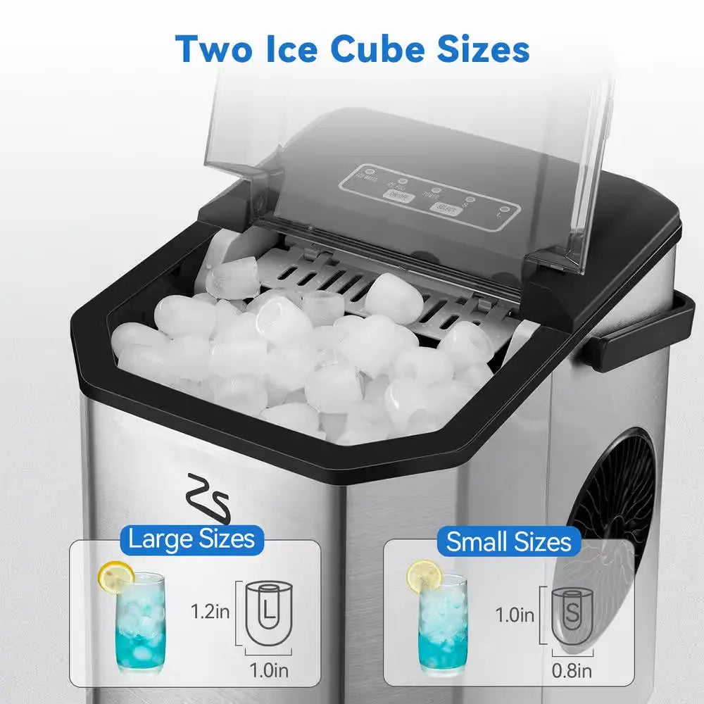 11.58 In. 26 Lb. Portable Ice Maker in Silver with Handle and Ice Scoop | Fridge.com