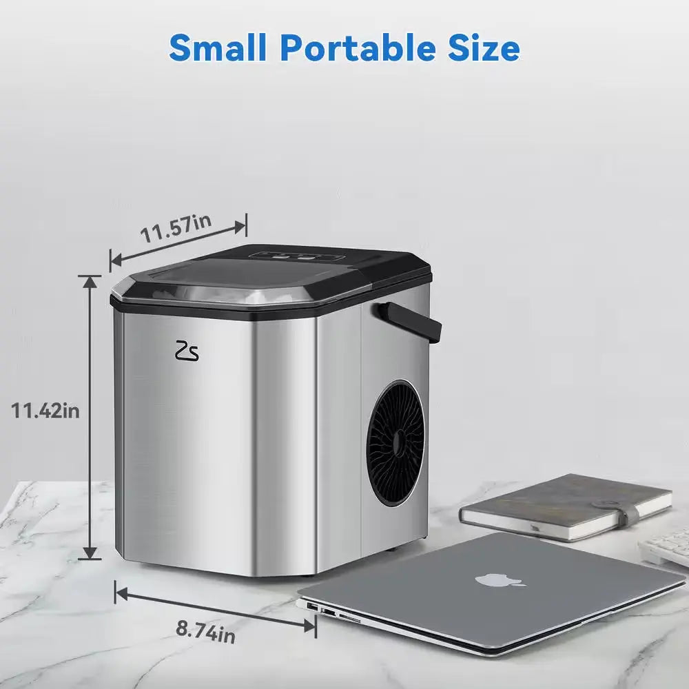 11.58 In. 26 Lb. Portable Ice Maker in Silver with Handle and Ice Scoop | Fridge.com