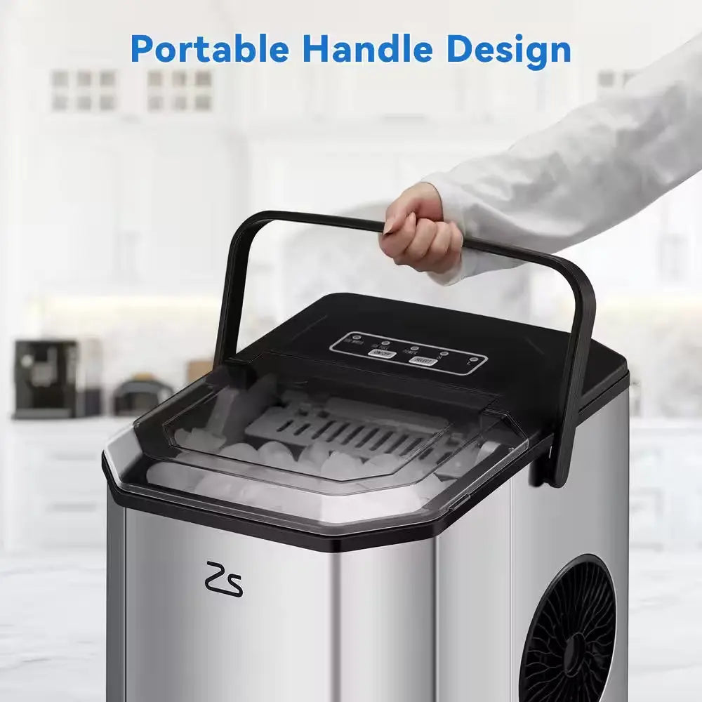 11.58 In. 26 Lb. Portable Ice Maker in Silver with Handle and Ice Scoop | Fridge.com