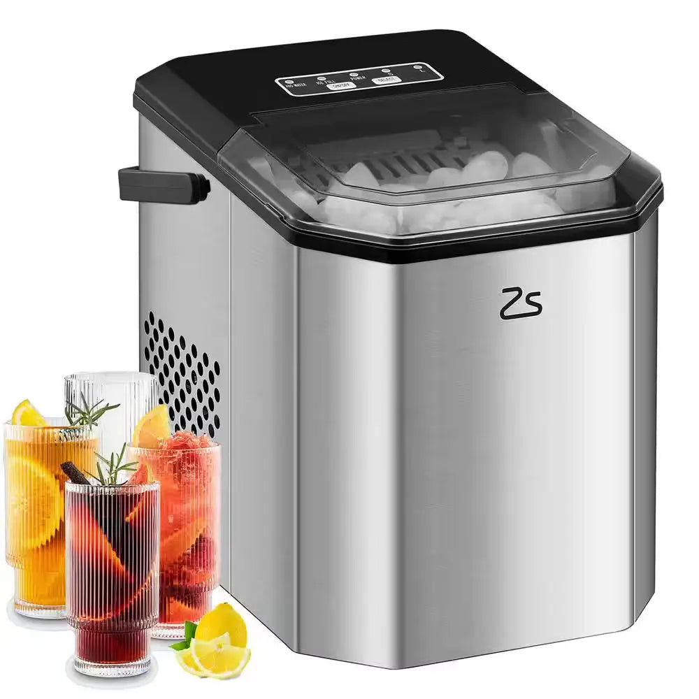 11.58 In. 26 Lb. Portable Ice Maker in Silver with Handle and Ice Scoop | Fridge.com