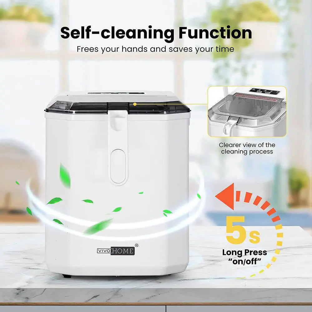 11.6 In. 26Lb. Electric Portable Ice Maker with Handle, Hand Scoop and 10 Ice Bags in White | Fridge.com