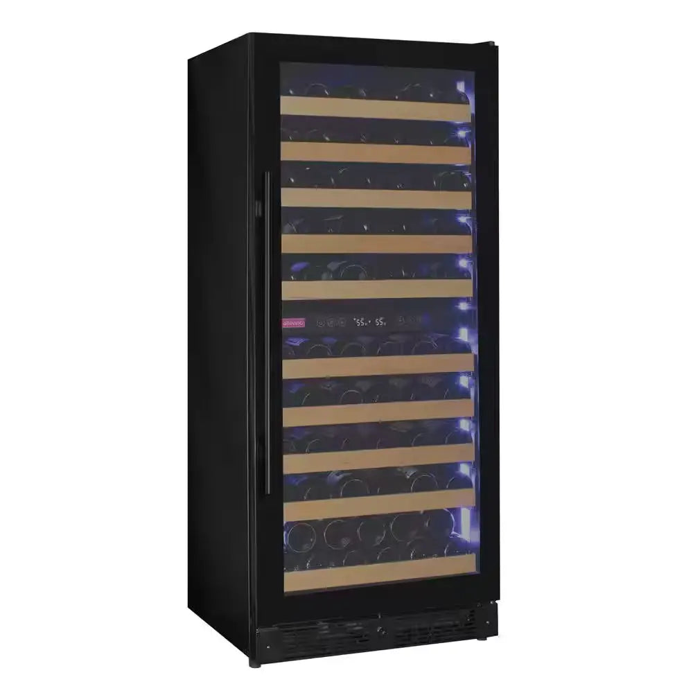 119-Bottle 55 In. Tall Dual Zone Right Hinge Wine Cellar Cooling Unit in Black Glass | Fridge.com