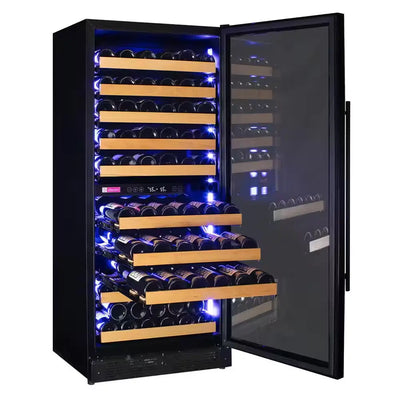 119-Bottle 55 In. Tall Dual Zone Right Hinge Wine Cellar Cooling Unit in Black Glass | Fridge.com