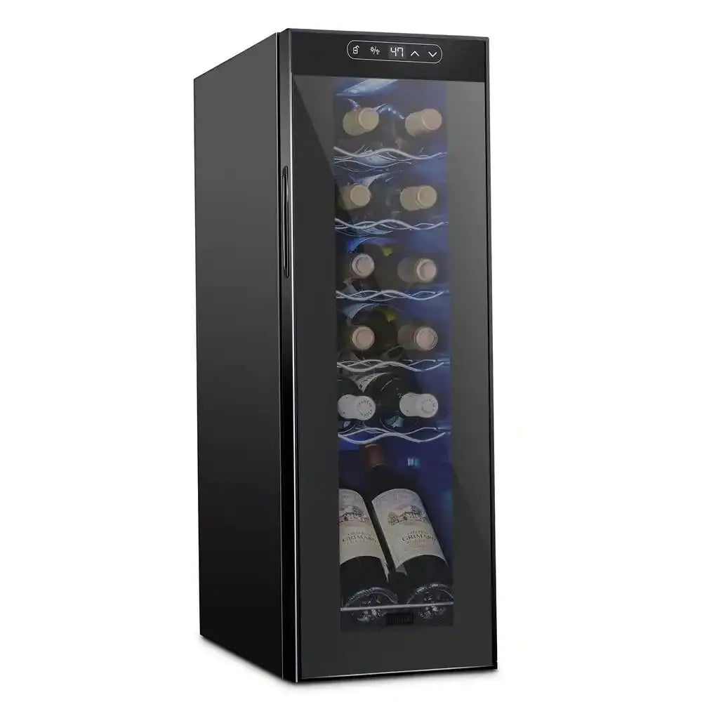 12-Bottle Wine Cooler, Large Cellar Cooling Unit in Black, Freestanding Wine Fridge with Lock | Fridge.com