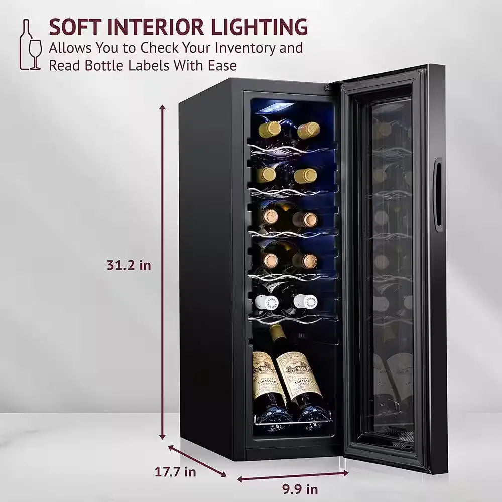 12-Bottle Wine Cooler, Large Cellar Cooling Unit in Black, Freestanding Wine Fridge with Lock | Fridge.com