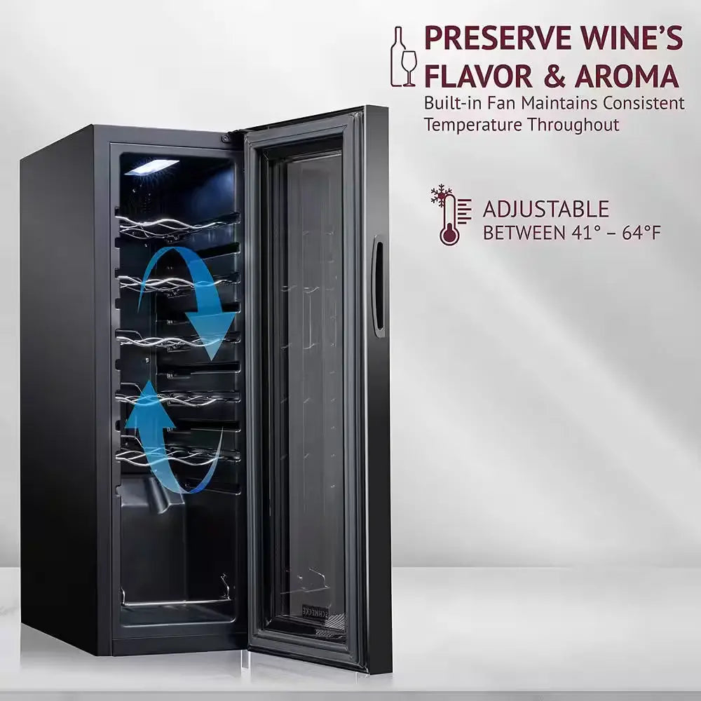 12-Bottle Wine Cooler, Large Cellar Cooling Unit in Black, Freestanding Wine Fridge with Lock | Fridge.com