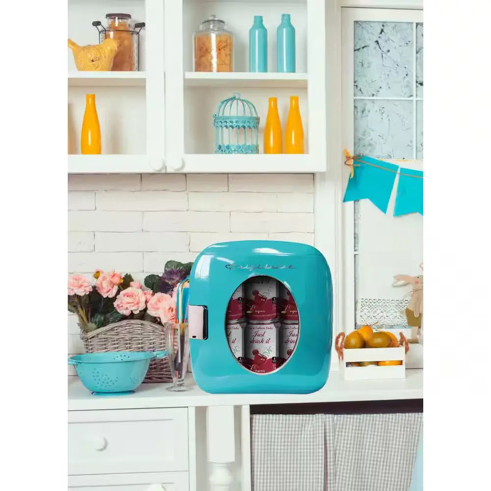 12 Can Mini Retro Beverage Cooler in Turquoise | Fridge.com