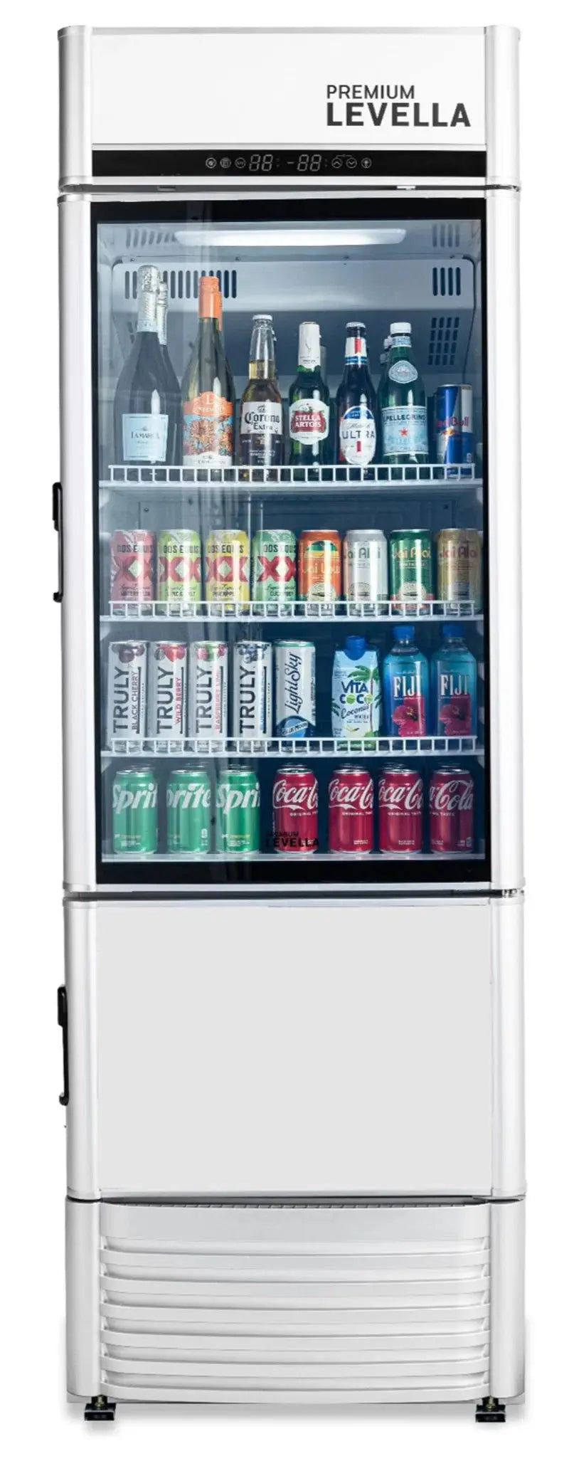 12.5 Cu. Ft. Commerical Upright Display Refrigerator Glass Door Beverage Cooler with Built-In Ice Maker in Silver | Fridge.com