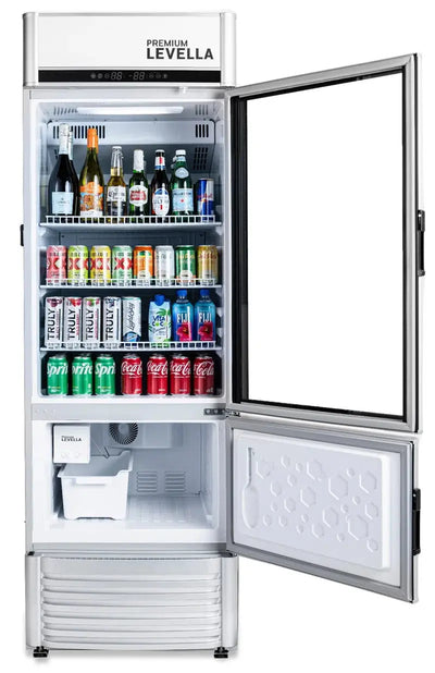 12.5 Cu. Ft. Commerical Upright Display Refrigerator Glass Door Beverage Cooler with Built-In Ice Maker in Silver | Fridge.com