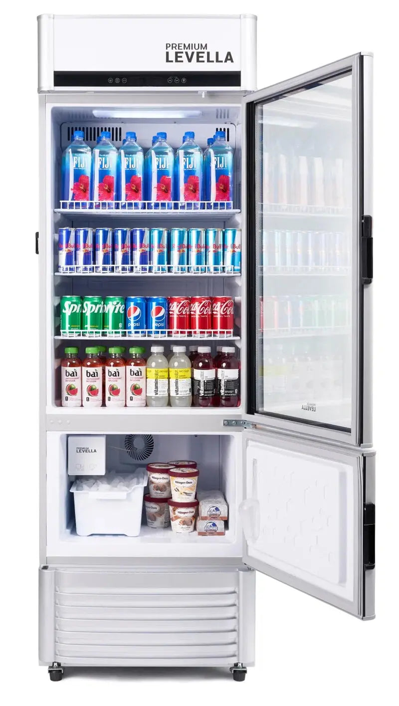 12.5 Cu. Ft. Commerical Upright Display Refrigerator Glass Door Beverage Cooler with Built-In Ice Maker in Silver | Fridge.com