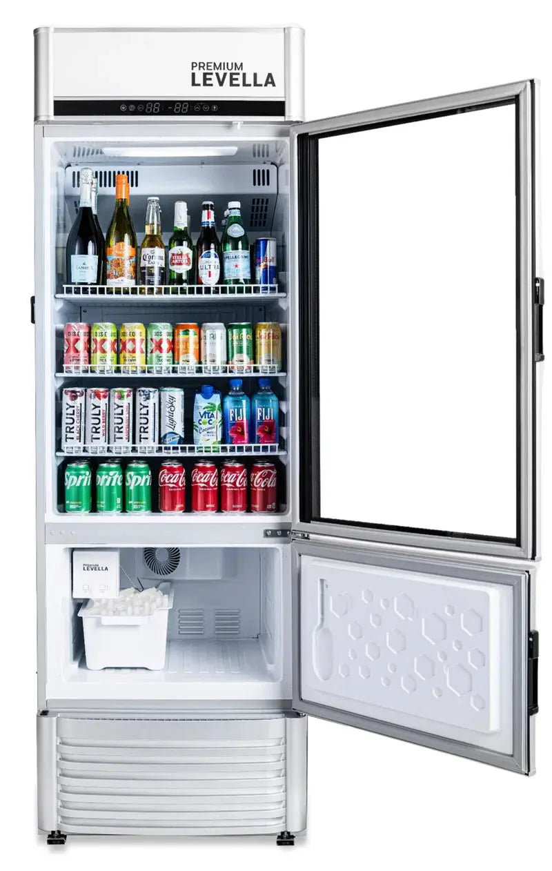 12.5 Cu. Ft. Commerical Upright Display Refrigerator Glass Door Beverage Cooler with Built-In Ice Maker in Silver | Fridge.com