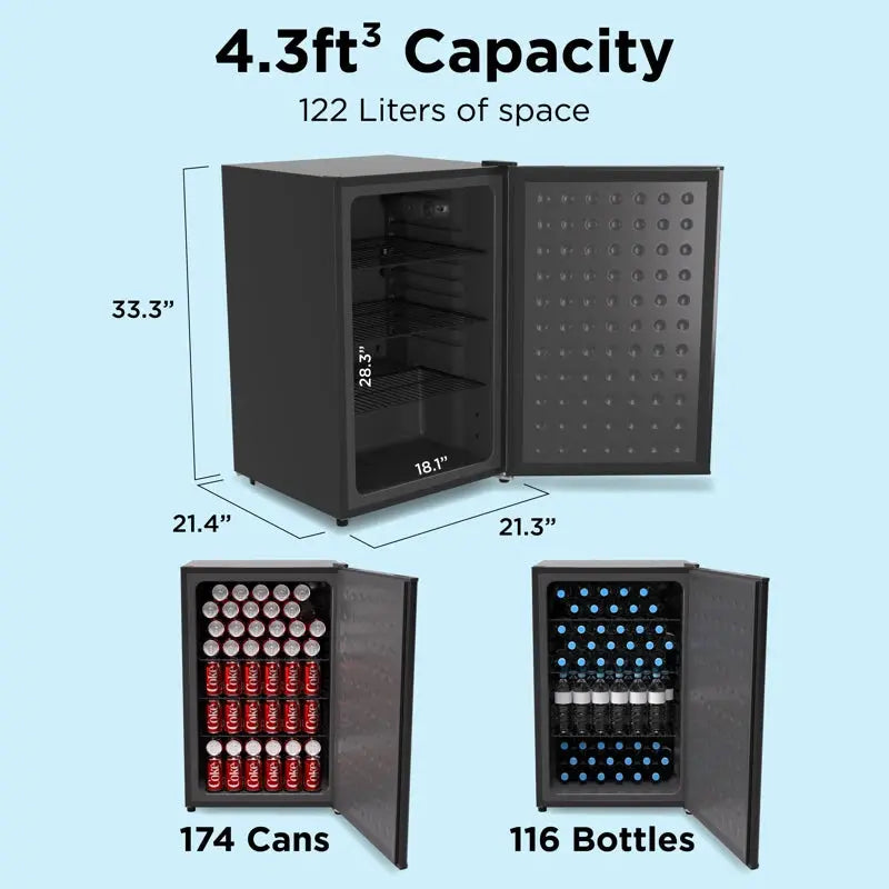 HUSKY Premium Undercounter/Freestanding Beverage Cooler, Mini Fridge 4.3 Cu.Ft./122L with Reversible Door | Fridge.com