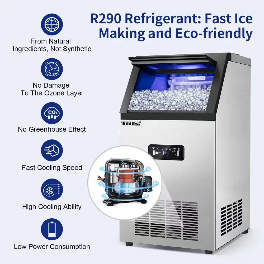 14 In. 88 Lb. Built-In Ice Maker in Stainless Steel Flip-Up Door 2 Water Inlet Modes with Scoop & Water Filter Blue Leds | Fridge.com