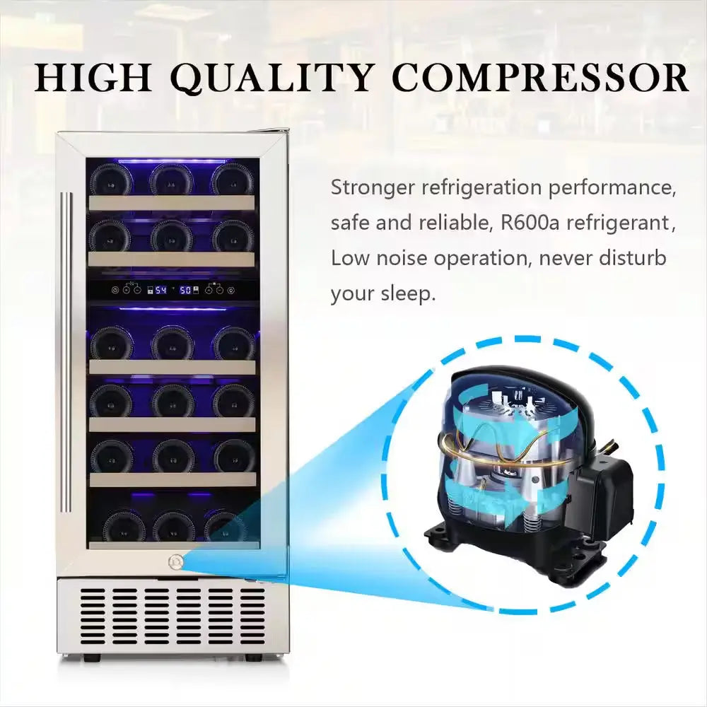 14.96 In. Dual Zone 28 Wine Bottles and 66 Can Beverage and Wine Cooler in Stainless Steel Silver | Fridge.com