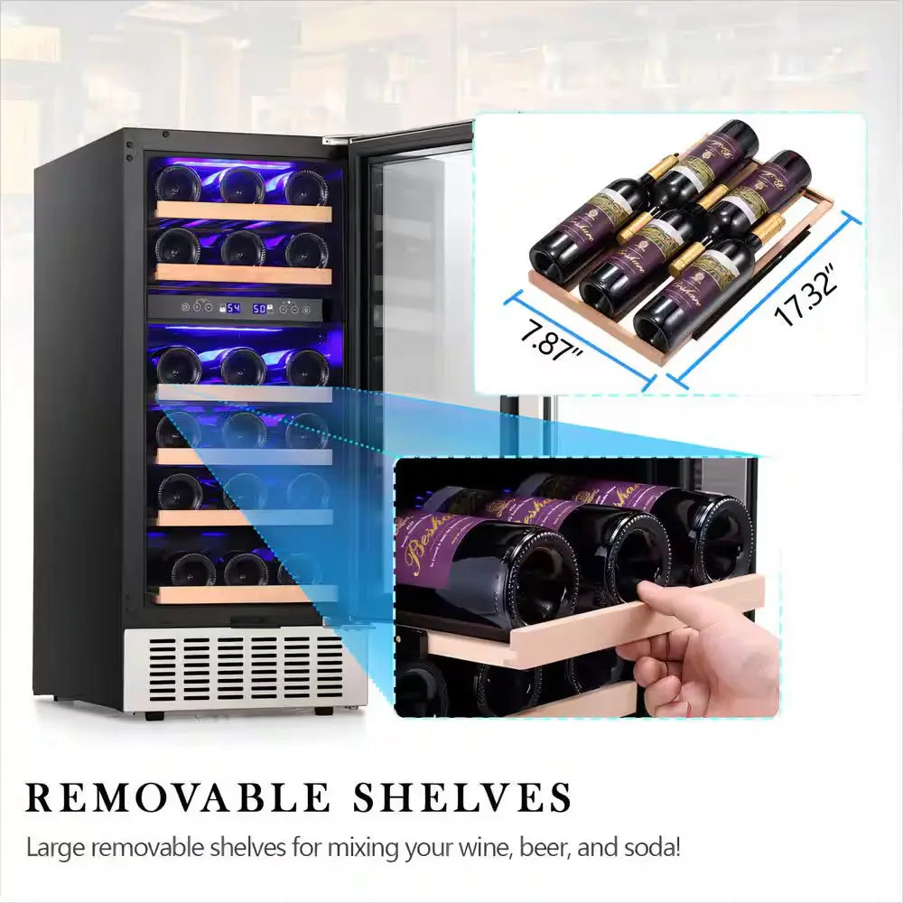 14.96 In. Dual Zone 28 Wine Bottles and 66 Can Beverage and Wine Cooler in Stainless Steel Silver | Fridge.com