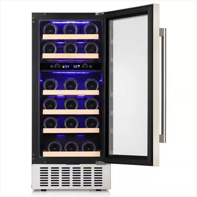 14.96 In. Dual Zone 28 Wine Bottles and 66 Can Beverage and Wine Cooler in Stainless Steel Silver | Fridge.com