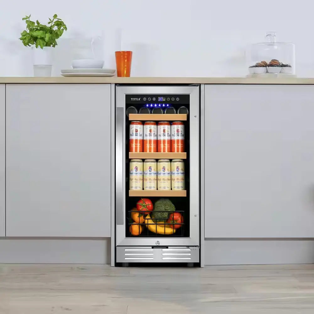 15 In. 130-Can Freestanding and Built-In Beverage Cooler Fridge with Adjustable Shelves - Stainless Steel | Fridge.com