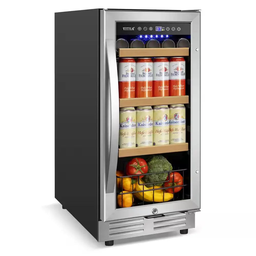 15 In. 130-Can Freestanding and Built-In Beverage Cooler Fridge with Adjustable Shelves - Stainless Steel | Fridge.com