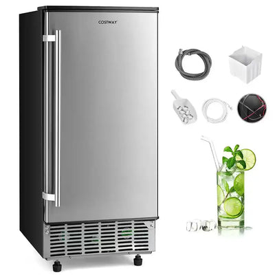 15 In. 80 Lb. Stainless Steel Built-In Ice Maker 24 Hour Timer Cold Insulation in Silver | Fridge.com