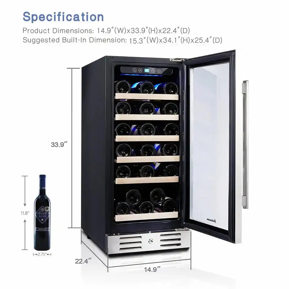 15 In. Built-In 30-Bottle Single Zone Wine Cooler Compressor | Fridge.com