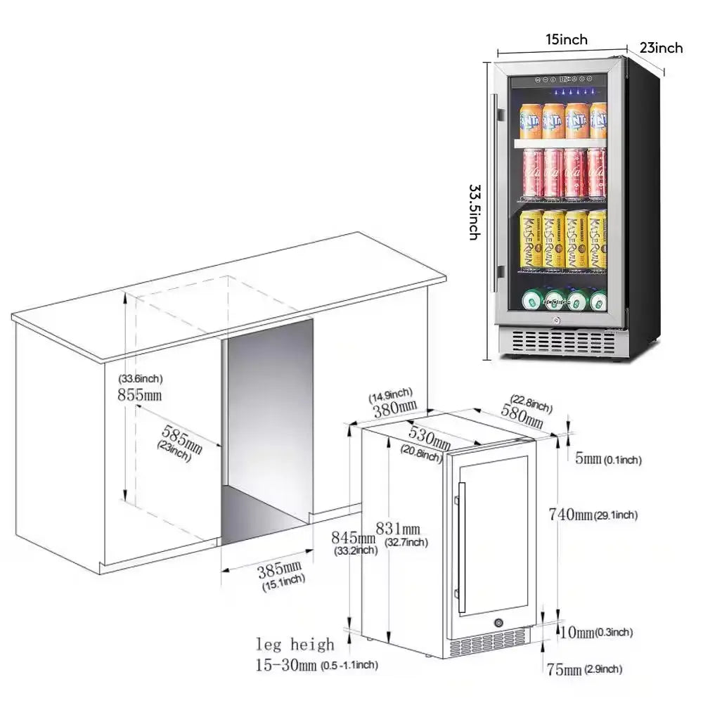 15 In. Built-In Single Zone 100-Cans Beverage Cooler Fridge in Stainless Steel | Fridge.com