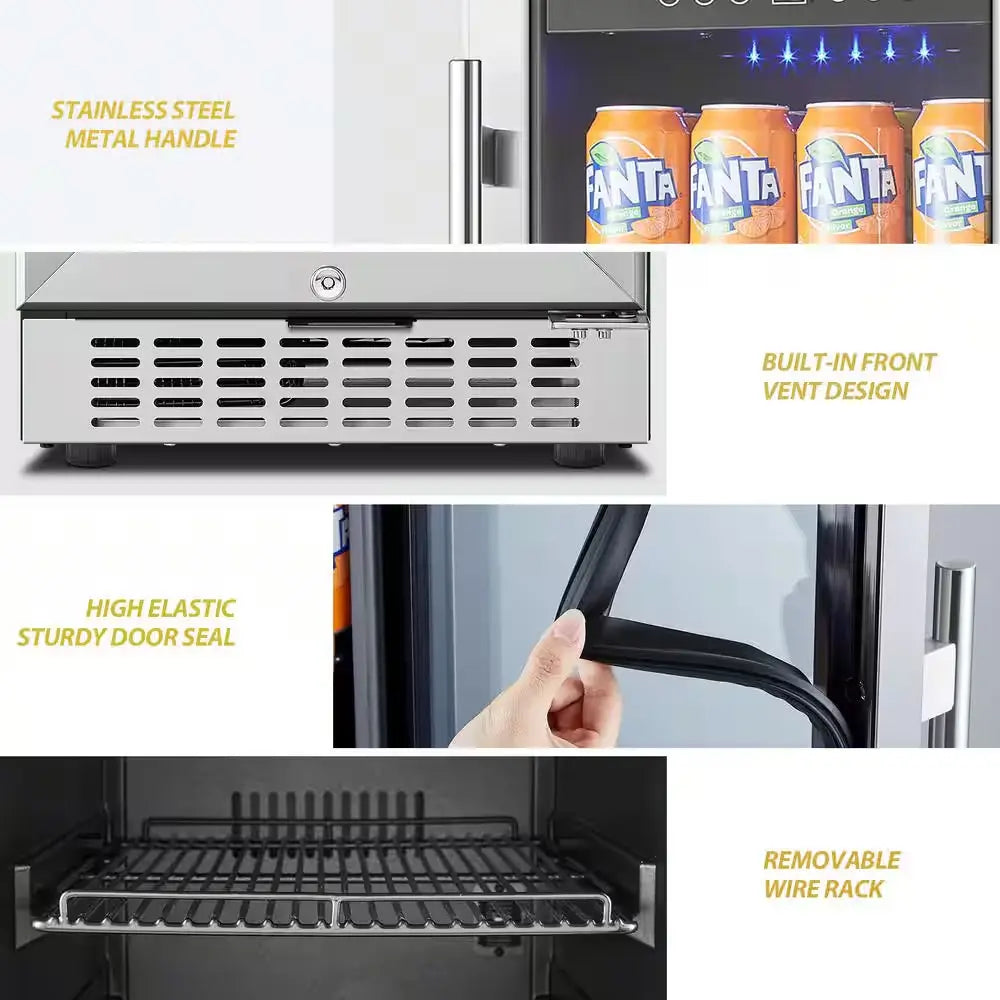 15 In. Built-In Single Zone 100-Cans Beverage Cooler Fridge in Stainless Steel | Fridge.com