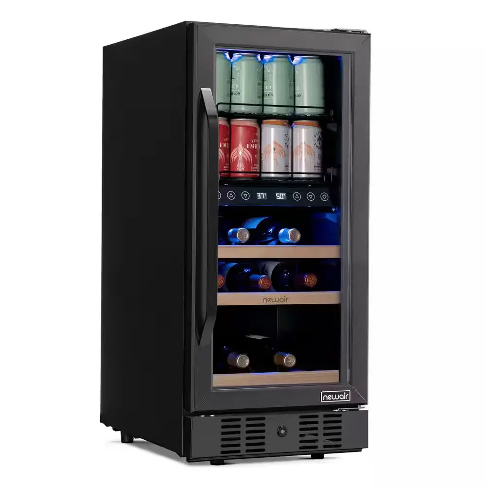 15 In. Dual Zone 13 Wine Bottles 48 Cans Beverage and Wine Cooler Refrigerator Fridge in Black Stainless Steel | Fridge.com