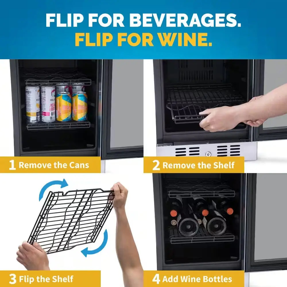 15 In. Flipshelf 33 Wine Bottles & 80 Cans Built-In Beverage and Wine Cooler in Stainless Steel with Reversible Shelves | Fridge.com