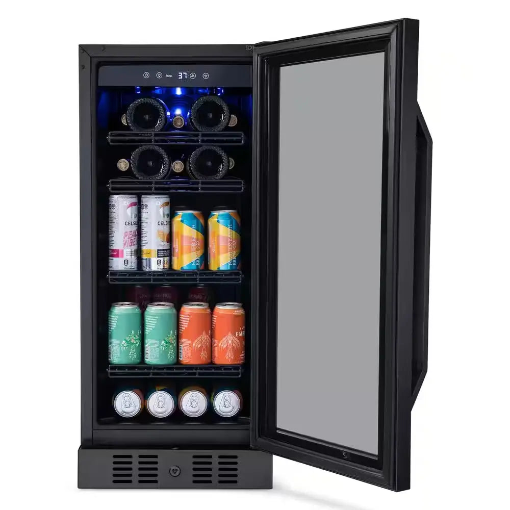 15 In. Flipshelf 33 Wine Bottles & 80 Cans Reversible Shelves Built-In Beverage and Wine Cooler in Black Stainless Steel | Fridge.com