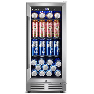 15 In. Single Zone 130 Can Built-In and Freestanding Beverage Cooler Fridge with Adjustable Shelves - Stainless Steel | Fridge.com