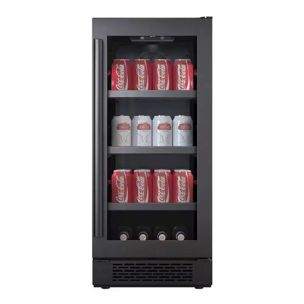 15 In. Single Zone 86-Cans Built-In or Freestanding Beverage Cooler in Black Stainless Steel | Fridge.com